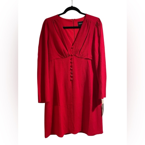 NWT Donna Morgan Red V-Neck Long Sleeve Mini Dress Button Detail | Women Size 10 - Picture 3 of 7